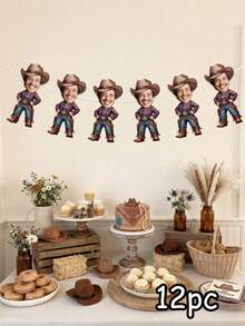 4/8/12pcs Custom Photo Cowboy Banner, Personalized Face Bunting, Rustic Western Wild West Garland, Men's Cowboy/Rodeo Themed Birthday Party Banner, Country/Rodeo Celebration Decor - Multicolor - View 8