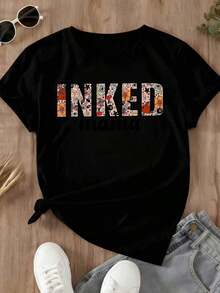 Comfortable For All-Day Wear. This Women's Casual Short-Sleeve T-Shirt Features A Crew Neck, A Relaxed Fit, And A Graphic "Inked Mama" Print With A Floral And Tattoo Design. It's Perfect For Everyday Wear And Outings. The Comfortable, Relaxed Fit Flatters All Body Types, While The High-Quality Material Feels Soft Against The Skin And Offers Durability. - 白色 - 查看 11