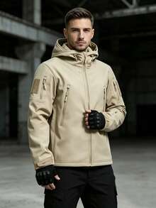 Tactical Military Jacket Made Of Soft Shark Skin - Khaki - View 6