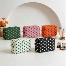 New Retro Polka Dot Contrasting Makeup Bag, Waterproof And Wear-Resistant Polyester Material, Girl's Style Storage Bag - Chấm bi nâu và trắng - Xem 3