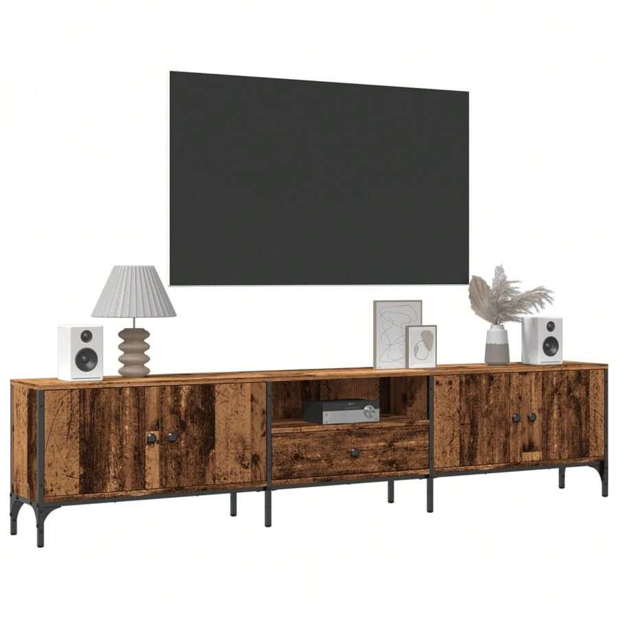 Mueble para TV vidaXL con cajón, acabado en madera envejecida, 200x25x44 cm, madera de ingeniería. - Marrón - Ver 1