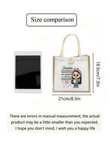 Teacher Letter Floral Print Linen Tote Bag, Teacher's Day Gift, Reusable Printed Tote Bag, Casual Tote Bag, Suitable For Commuting And School - Multicolor - View 9