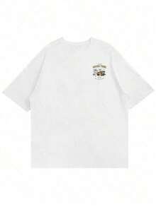 Men's Short Sleeve T-Shirt With Car And Letter Print - 白色 - 查看 9