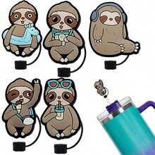 Sloth Straw Cap Dust Plug, Reusable 10mm Diameter Water Cup Decorative Dust Plug, DIY Creative Silicone Straw Sleeve - Multicolor - View 6