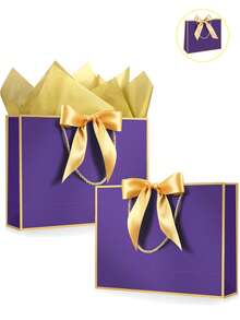 8 Or 4 Pack Black Gift Bags With Handles, 11 Inch Medium Size, Suitable For Birthday Party, Graduation Gift Packaging, Girlfriend Gift Packaging, Wedding, Gender Reveal Party And Party Gift Packaging (Purple) - Multicolor D - View 2