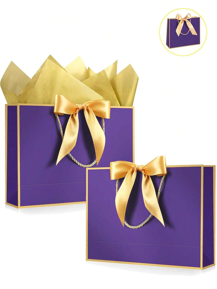 8 Or 4 Pack Black Gift Bags With Handles, 11 Inch Medium Size, Suitable For Birthday Party, Graduation Gift Packaging, Girlfriend Gift Packaging, Wedding, Gender Reveal Party And Party Gift Packaging (Purple)