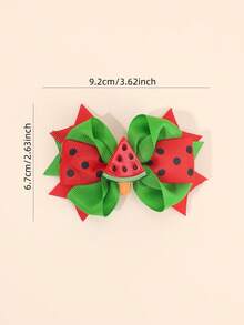2pcs Watermelon Theme Hair Clips, Red & Green Satin Hair Clips, Summer Hair Accessories - Birthday Party & Daily Outfit, Suitable For Party Gifts, Summer Essential, Vacation Style - Multicolor - View 8