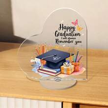 1pc 2D Acrylic Rotating Heart-Shaped Figurine, Congratulations On Your Graduation, Start A New Adventure, 360° Rotating Decorative Piece - Suitable For Home, Office, Wedding, Birthday, Party Decoration, Transparent Acrylic Material Desktop Decor - Elegant Rotating Desktop Ornament - Colorful - View 13