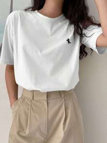 100% Cotton. Soft Cotton Shirt. 1 Pack Solid Color Drop Shoulder Summer T-Shirt. Vintage Summer T-Shirt. - White - View 6