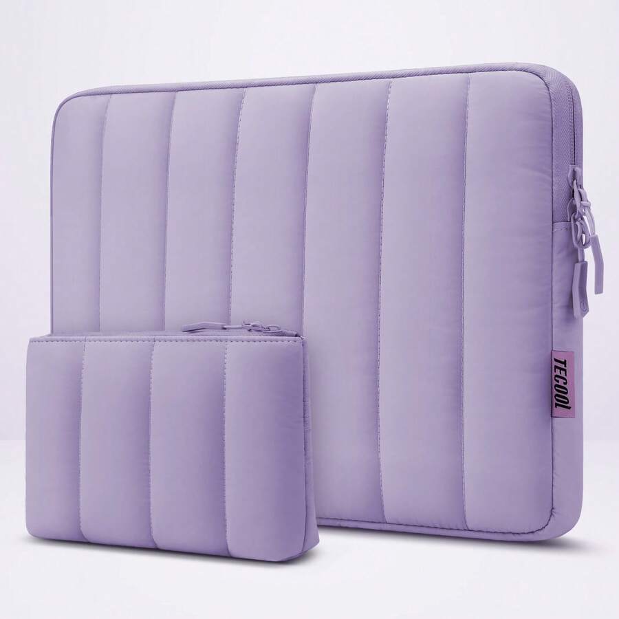 TECOOL 适用于 MacBook Air 13/15 M1/M2(2012-2023 年款)、13 英寸 Neo(2026 年款)、Pro 13/14/15/16(2010-2022 年款)、14-16 英寸 Chromebook、Surface、HP 笔记本电脑的加厚笔记本电脑保护套,防水设计,带配件袋,紫色 - 紫丁香色 - 查看 1
