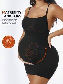 Black Seamless Maternity Camisole, Abdominal Support Style, Suitable For Summer Casual Wear - Black - View 1