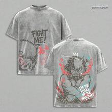 Hashibira Men's Graphic Tees I Am The King Of The Mountain, Acid Washed Cotton Castle Design T-Shirt, Soft Casual Sleeve Style Clothing, Gift For Fans. - 灰色 - 查看 1