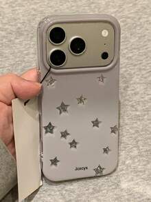 Funda de teléfono premium minimalista con patrón de estrella brillante de strass y lentejuelas en degradado gris, apta para iPhone 17 Pro Max 17 Pro 16 Pro Max 15 Pro Max 14 Pro Max 16 Plus 13 Pro 12 11, cubierta protectora de borde suave estilo Y2K - Estrella - View 3