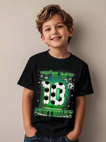 10th Birthday Party T-Shirt - Number 10 Soccer Jersey Design With "This Is My 10th Birthday" Text, Short Sleeve Crew Neck T-Shirt For 10 Year Old Boys, Soccer Themed Party Clothes - 黑色 - 查看 8