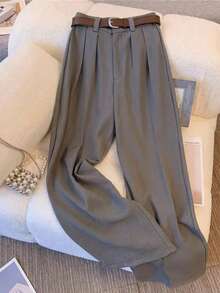 Classic Solid Color Relaxed Fit Business Casual Pants - Grey - View 1
