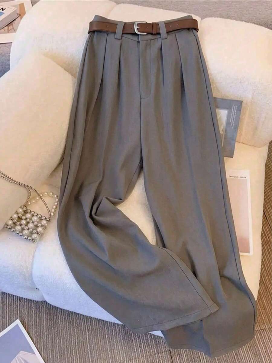 Classic Solid Color Relaxed Fit Business Casual Pants - Grey - View 1