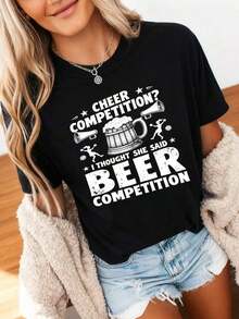 Pure Cotton T-Shirt "Cheer Dad Cheerleader Beer Competition Cheer Papa" - 黑色1 - 查看 4