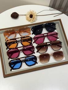 Retro Aviator Tortoiseshell Glasses (1-2 Pairs), Full Frame, Boho Style, For All Face Shapes, Spring/Summer, Beach Party, Cosplay - Multicolor - View 20