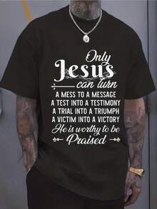 Camiseta de fe cristiana para hombre, talla grande y alta, 100% algodón, de corte holgado, adecuada para uso en la iglesia, transpirable, con estampado de versículos religiosos de verano, atuendo informal para el trabajo diario, regalo de talla grande para eventos religiosos, uso diario, ropa cristiana, TALLA GRANDE. - Negro - Ver 1