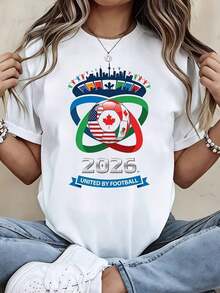 ropa de mujer 2026 World Cup United By Football Soccer Jersey T Shirt White Canada Usa Mexico Flag And Stadium Design For Sports Events And Fan Gatherings) camisas de mujer - Negro - Ver 7