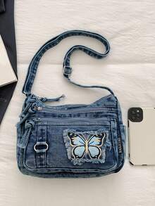 Casual Chic Soft Jeans Multi-Layer Crossbody Bag With Multiple Pockets, Versatile Commuter Large Capacity Women's Shoulder Bag, Great For Commuting - Blue - View 9