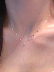 Shescity 1pc Copper Inlaid Rhinestone Water Drop Tassel Necklace, Luxury Minimalist Delicate Choker For Women - Gold - View 1