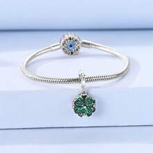 Vectoflux 1pc S925 Sterling Silver Rotating Four-Leaf Clover Pendant, Suitable For DIY 3mm Bracelet, Necklace, Keychain, Women's Gift For Birthday, Party, Holiday - KJC2041 - View 4