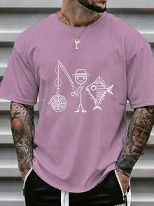 Men's Printed T-Shirt, Vintage Loose Fit, Mermaid Fishing Design, Casual Style For Daily Travel, Wrinkle-Free | Men's Everyday T-Shirts | Men's Basic T-Shirts |  Fashion Tops - 紅色 - 查看 12