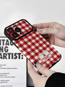 1pc Fashion Creative Cherry Letter Plaid Pattern Shockproof Phone Case Compatible With Samsung S25, S24, S23, S22, A73, A13 / 11, 12, 12 Pro Max, 13, 14 Pro Max, 15, 16/16 Pro, 17/17 Pro And Other Models - Multicolor - View 2