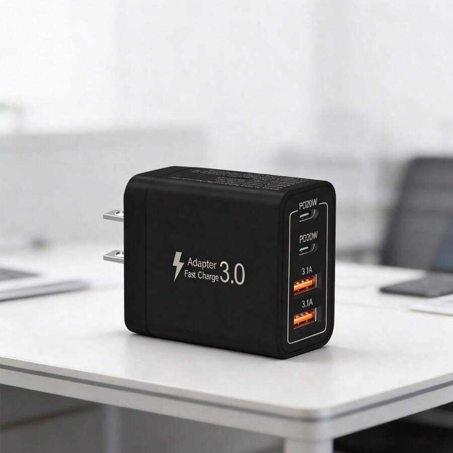 1個 2A2C 介面 USB-C 插頭快速充電器,40W 4 埠多 USB 充電適配器 (美國插頭) 雙埠 PD 電源適配器 + QC 壁式充電器,多埠 AC 電源 Type-C 充電插頭,適用於多人充電、多裝置充電、居家充電需求及辦公桌使用,多埠快速充電 - 查看 1