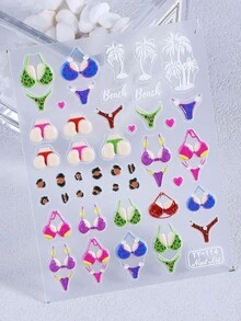 1 adesivo de unha 5D estilo biquíni - Adesivos fofos e coloridos com tema de maiô e praia, autoadesivos, para o verão, festas, decoração de manicure DIY, perfeitos para unhas postiças e acrílicas, suprimentos para unhas, acessórios para unhas. - Multicolorido - Ver 6