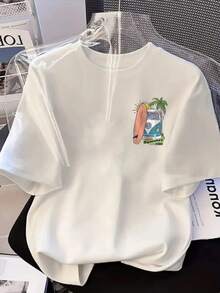 大尺碼女款夏季巴士與衝浪板印花可正反穿圓領短袖休閒上衣 白色 - 白色 - 查看 8