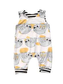 Mono de verano para niños pequeños, mono sin mangas con cuello redondo y estampado multicolor de dibujos animados para niñas, 0-3 años - Gris - Ver 2