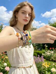 1/5 piezas Pulsera con colgante de borla de cristal natural de colores de moda, adecuada para playa, fiesta, parejas, amigos, uso diario para mujeres - Pulsera con borla - Ver 1