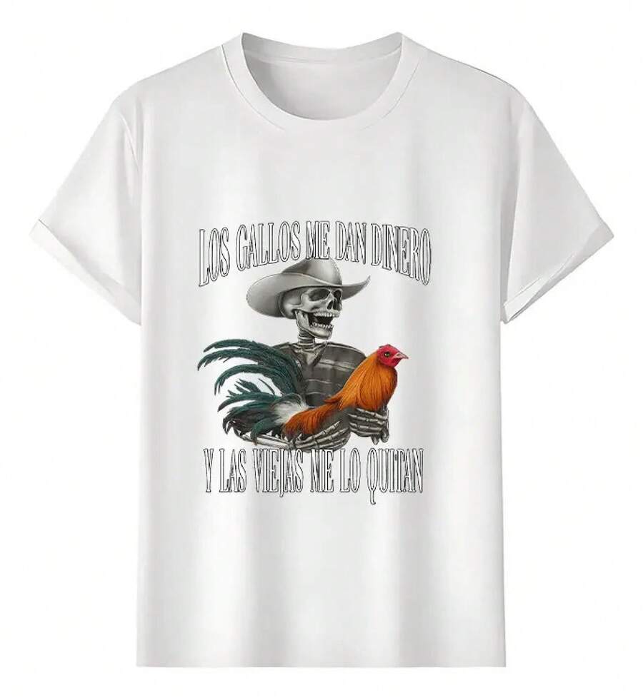 Tshirt Muscle Freaks Gallo Esqueleto Estilo Rooster Gambler - Blanco - Ver 1