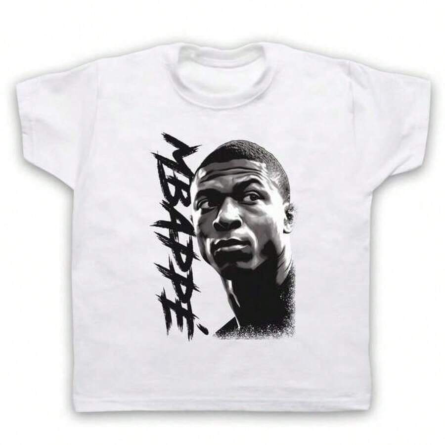 Même design pour hommes et femmes T-SHIRT ENFANT HÉROS DU FOOTBALL SOCCER KYLIAN ILLUSTRATION MBAPPÉ. T-shirts confortables pour hommes, t-shirt Y2k pour hommes, tenue d'été, t-shirt pour femmes, articles d'été à pois, vêtements pour femmes, hauts de base - Blanc - Voir 1