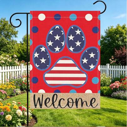 1pc Patriotic Dog Paw Print 4th Of July Garden Flag | Double Sided Printed Welcome Flag For Yard Patio Decoration | 250th Anniversary Independence Day Party Decor Gift | 12x18 Inch | No Flagpole Included