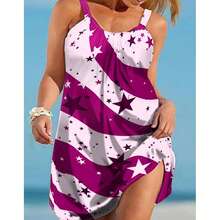 Plus Size Women Independence Day Flag Print Sleeveless Dress, Summer Elegant Party - Purple - View 1