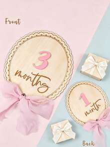 Wooden Double-Sided Interchangeable Milestone Card Set, Ribbon Double-Sided Baby Monthly Milestone, Replaceable 1-12 Months Numbers, Monthly Milestone Wooden Disc, Baby Milestone Round Disc, Milestone Sign, Baby Monthly Star Milestone Marker, Wooden Baby Milestone Sign, Monthly Milestone Wooden Round Disc, Baby Milestone Round Disc, Suitable For New Parents And Baby Shower, Gift For Expectant Mothers, Welcome Baby Gift, Newborn Welcome Sign - Multicolor - View 2