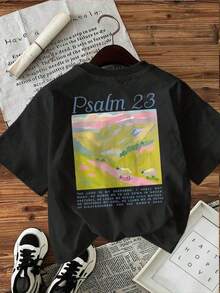 Women's Clothing Women's T-Shirt With Psalm 23 Verse - "The Lord Is" Print, Soft Short Sleeve Top Suitable For Spring And Summer Casual Wear, Women's Shirt - 黑色 - 查看 3