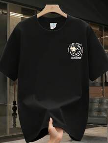 Men's Short-Sleeved T-Shirt, Made Of High-Quality Pure Cotton, With A Fashionable Brand Print, New Summer Style, Plus Size, Versatile Casual Top. - 黑色 - 查看 2