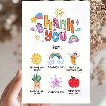 1 Greeting Card With Envelope For Teacher's Day - Preschool Teacher Appreciation Gift, "Thank You For Helping Me Grow" Message, Rainbow, Sun And Education Symbol Design, Perfect Teacher's Day Gift For Teachers And School Staff - View 9