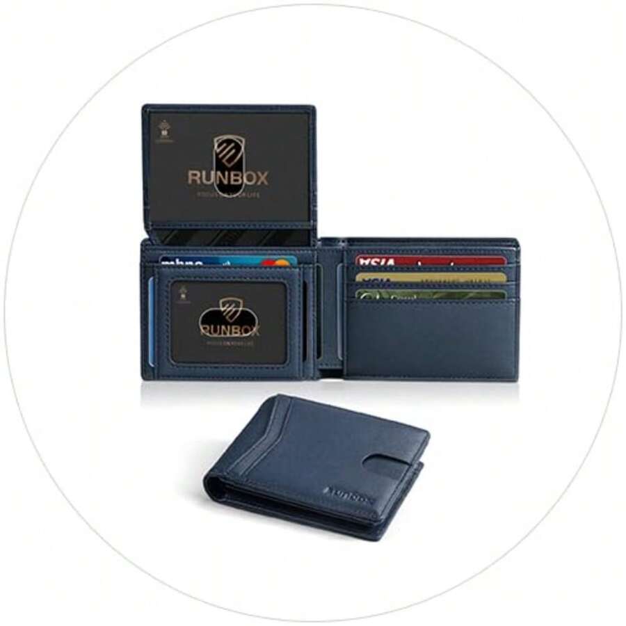 Wallet For Men Slim Rfid Leather 2 ID Window With Gift Box Slim, Rfid, 2 ID Window, With Gift Box, Slim, Rfid - A  Blue - View 1