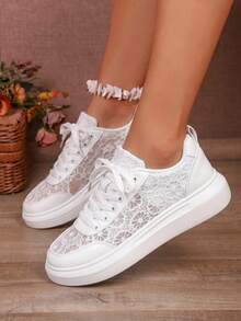 Breathable Low-Top Women's Casual Athletic Shoes - Lightweight, Non-Slip, Plus-Size Athletic Shoes Suitable For Running, Walking, And Training. Perfect As A Gift For Spring/Summer Vacations. - trắng - Xem 5