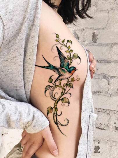 STARTTOOS 1pc Elegant Bird & Vine Temporary Tattoo Sticker, Waterproof Realistic Tattoo Decal For Arms, Legs, Chest, Waist, Abdomen, Suitable For Daily, Party, Holiday Gifts