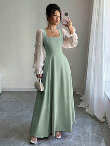 Vestido de mujer con parches tejidos, decoración de lazo y cintura ceñida - Rosa 2 - Ver 10