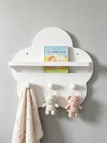 Cute Cloud Shaped Wooden Floating Wall Shelf With 3 Hooks, Nursery Wall Storage Organizer Rack For Baby Bibs Hats Toys Decor - Multicolor - View 11