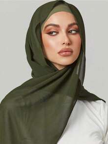 Bộ 2 món khăn choàng và mũ buộc sau cho nữ, khăn lót hijab đa năng phong cách Trung Đông, phối cùng abaya, khăn lót co giãn, khăn choàng chiffon, mũ hijab, set casual cho Ramadan - xanh quân đội - Xem 7
