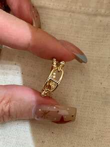 1 Stück Edelstahl Kreuz-Ring, vielseitiger Modetrend Fingerring, einzigartiger Nischenschmuck - Goldener Kreuz-Nasenring - Übersicht 1
