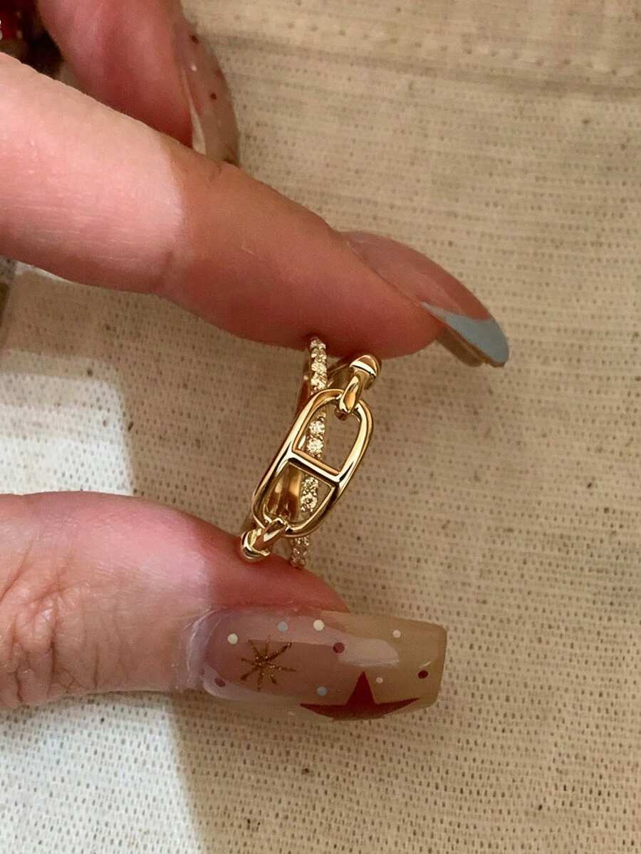 1 Stück Edelstahl Kreuz-Ring, vielseitiger Modetrend Fingerring, einzigartiger Nischenschmuck - Goldener Kreuz-Nasenring - Übersicht 1
